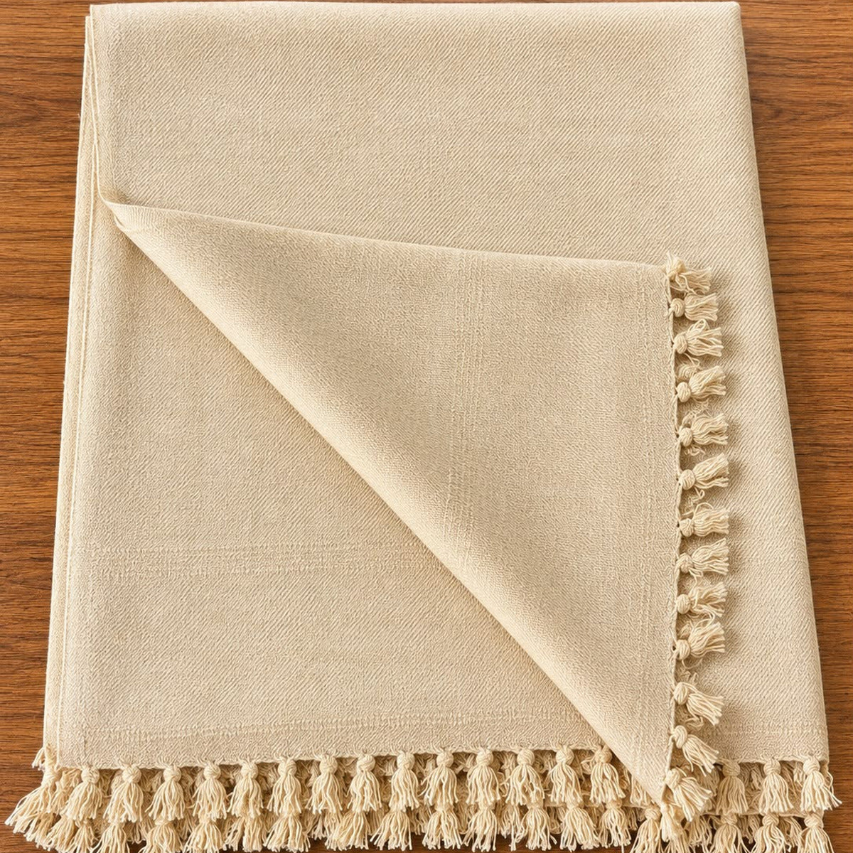 Neutral-colored traditional men's wool shawl with soft woven texture