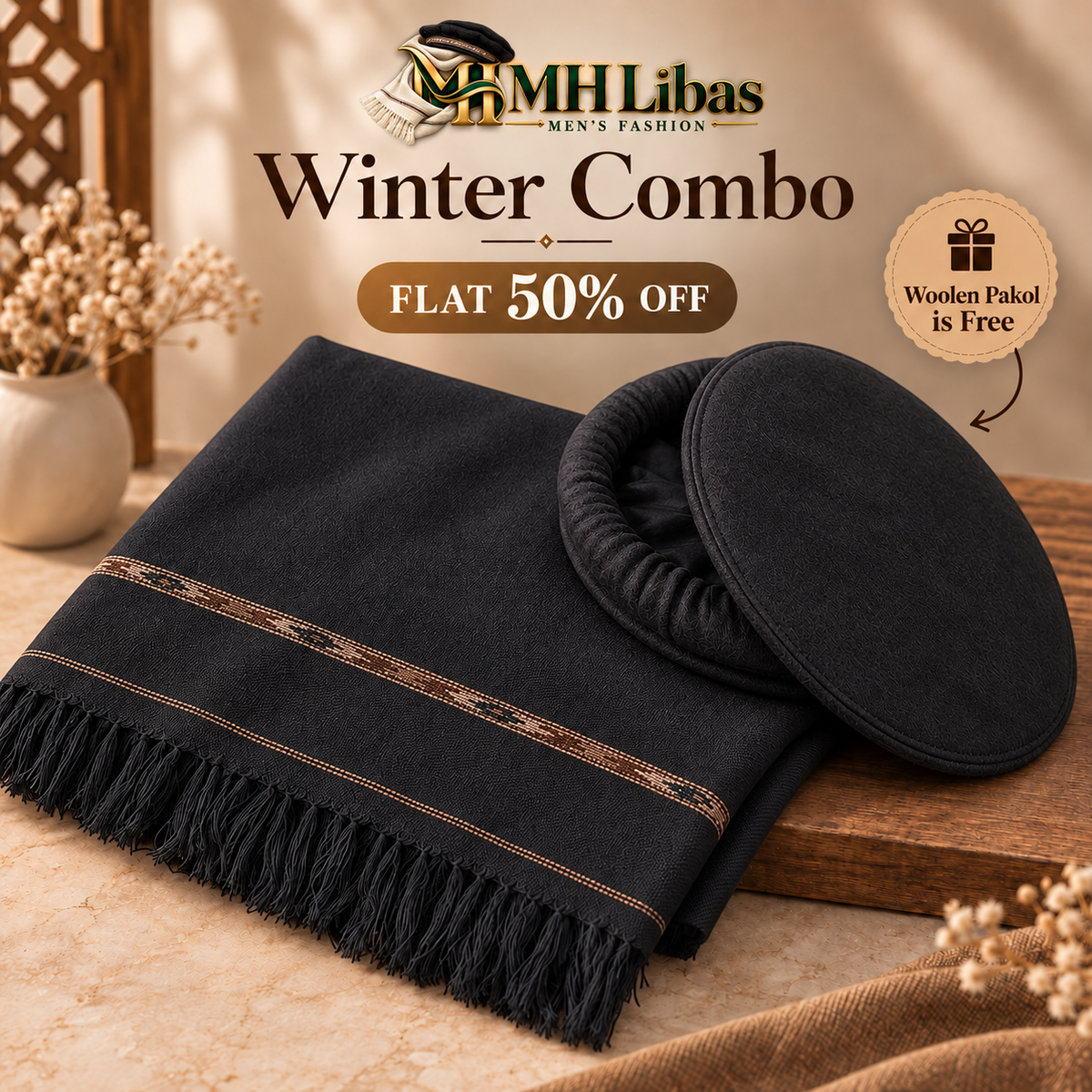 Winter Deal – Shawl + Chitrali Cap