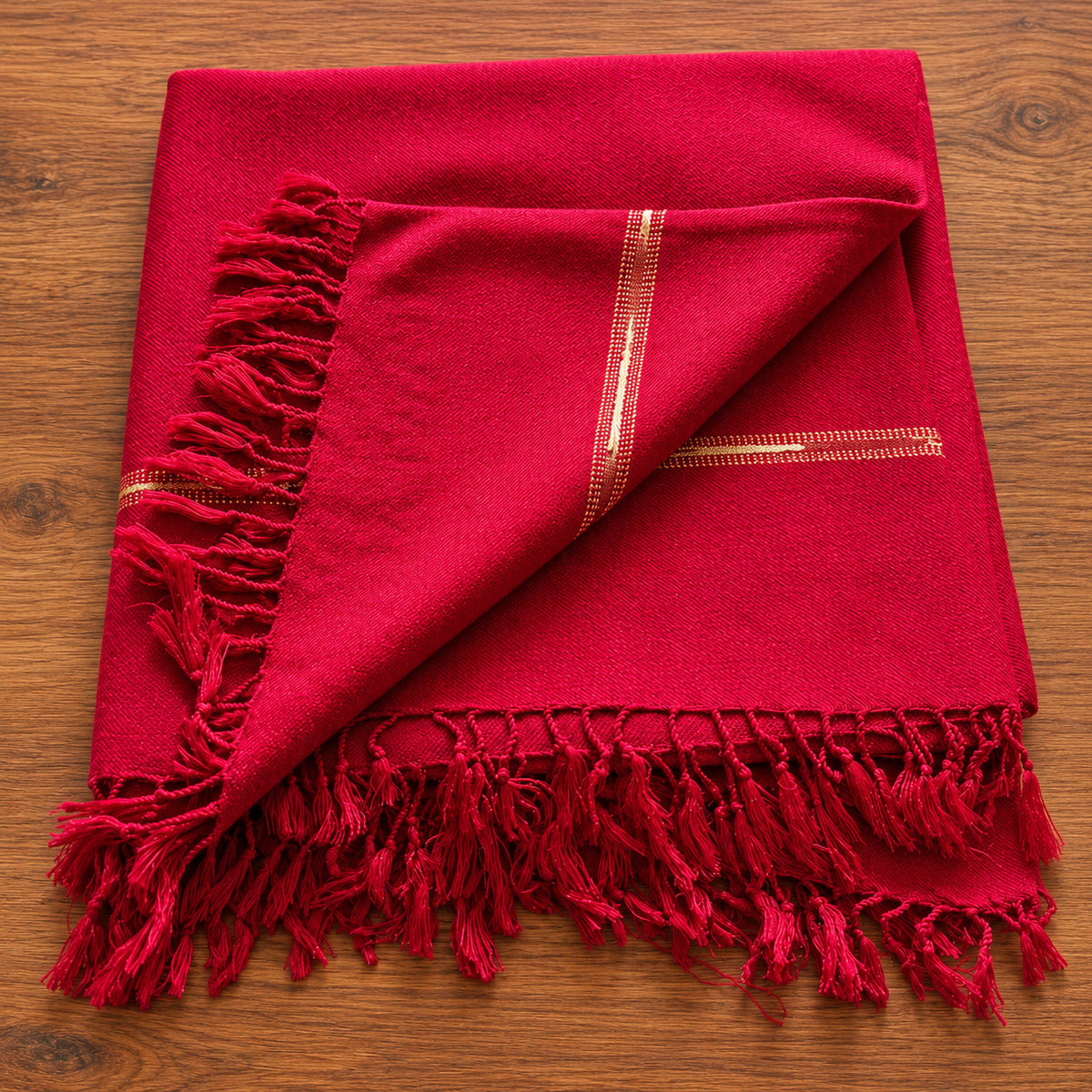 Royal maroon men's heritage shawl with rich red fabric and fringe